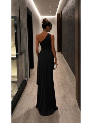 Lior Design Kadın Sade Tek Omuz Kemerli Maxi Abiye Elbise