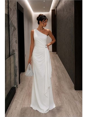 Lior Design Kadın Sade Tek Omuz Kemerli Maxi Abiye Elbise