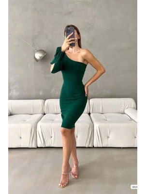 Lior Design Kadın Şık Model Krep Kumaş Tek Omuz Abiye Elbise