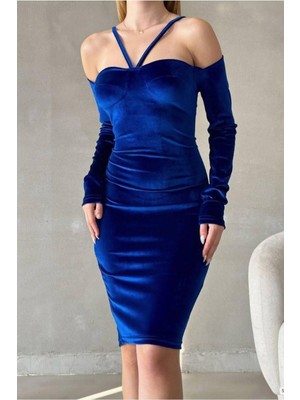 Lior Design Kadın Vintage Kalp Yaka Balık Kesim Uzun Kollu Abiye Elbise