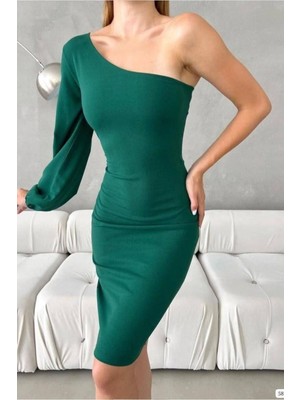 Lior Design Kadın Şık Model Krep Kumaş Tek Omuz Abiye Elbise