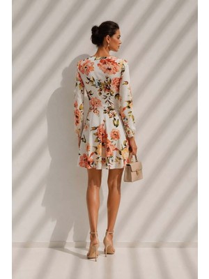 Lior Design Kadın Trend Model Kruvaze Yaka Mini Uzun Kollu Abiye Elbise
