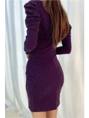 Lior Design Kadın Şık Model Kadife Kumaş V Yaka Uzun Kollu Abiye Elbise