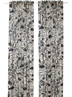 Hobiurun Fon perde/2 kanat, beyaz-siyah, 145x300 cm, ışık filtreleyici, keten-pamuk