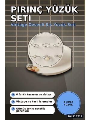 sbodurhome Pirinç 6 Parça Yüzük Seti - Vintage Gümüş Tonlu, 7-8 Numara, Kadın Bijuteri Aksesuar BX-3137