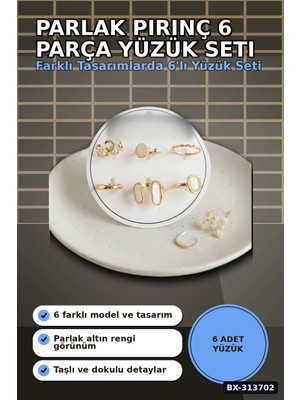 sbodurhome Parlak Pirinç 6 Parça Yüzük Seti, 7-8 Numara Bijuteri Aksesuar Hediyelik BX-313702