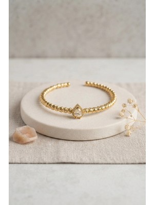 Hesc Bilişim Gold Renk Dorika Model Damla Zirkon Taşlı Kadın Bileklik