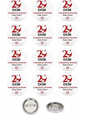 29 Ekim Cumhuriyet Bayramı Türk Bayrağı Atatürk Rozet Seti Ceket-Çanta-Kalemlik-Şapka-Aksesuar Rozeti  (44MM) 12 Adet