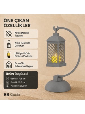 Eb Studio Kavisli Standlı LED Işıklı Dekoratif Fener – Askılı Masaüstü Ev ve Ofis Dekoru 28,9 cm
