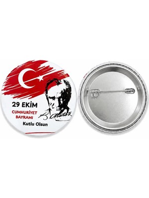 29 Ekim Cumhuriyet Bayramı Türk Bayrağı Atatürk Rozet Ceket-Çanta-Kalemlik-Şapka-Aksesuar Rozeti  (44MM) 1 Adet