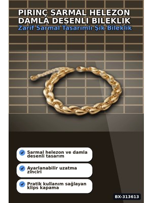 Hesc Bilişim Pirinç Sarmal Helezon Damla Desenli 18 cm Kadın Bileklik - Tekli Paket BX-313613