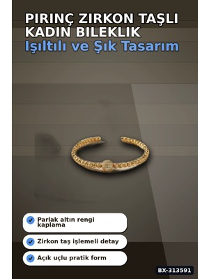 Hesc Bilişim Pirinç Zirkon Taşlı Kadın Bileklik - Dorika Model Rengi Tekli Paket BX-313591