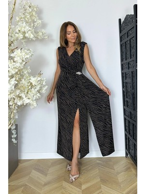 Ges Moda G1760 Taş Detaylı Kolsuz Abiye Elbise Desenli