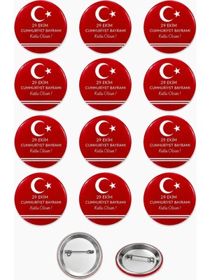 29 Ekim Cumhuriyet Bayramı Türk Bayrağı Atatürk Rozet Seti Ceket-Çanta-Kalemlik-Şapka-Aksesuar Rozeti  (44MM) 12 Adet