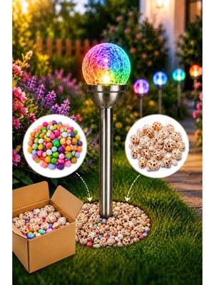 Empressco Premium Paslanmaz Çelik Solar Bahçe Lambası, Aurora Efektli Kristal Cam Küre, Fotoselli Rgb ve Beyaz