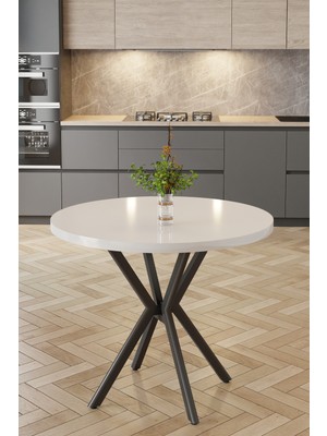 Baresmu Yuvbar Yuvarlak Masa 90X90 cm Suntalam Metal Ayaklı Mutfak Yemek Masası