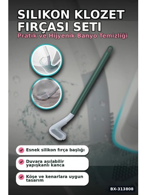 MiraLive Sopali Tasarim Silikon Klozet Fircasi 41 cm Aski Kancali Banyo Temizlik Seti BX-313808