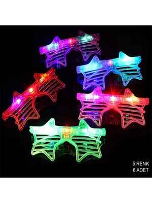 MiraLive Işıklı Yıldız Şekilli LED Parti Gözlüğü 5 Renk 6 Lı Set