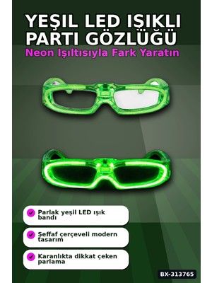 Semel 3 Modlu Yeşil LED Işıklı Parti Gözlüğü - Glow Gece Eğlence Aksesuarı 1 Adet BX-313765