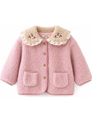Vauva Kız Bebek Yaka Detaylı Peluş Mont Pembe