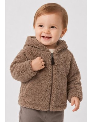 Wofim Kids Bebek Kapüşonlu Peluş Mont Kahverengi