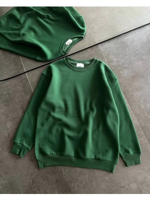 Tarz Yeri Kadın Kışlık Bisiklet Yaka Üç Iplik Basic Sweatshirt - Haki