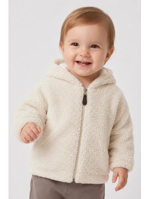 Wofim Kids Bebek Kapüşonlu Peluş Mont Ekru