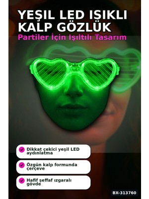 Semel 3 Modlu Yeşil LED Işıklı Kalp Gözlük - 1 Adet Parti Aksesuarı Glow Gece BX-313760