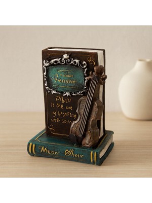 Royaleks Vintage Gitar ve Kitap Figürlü Dekoratif Biblo Kumbara 21X14X10 cm