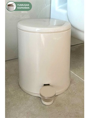 Primanova Cigo 6 Lt Yumuşak Kapanan Pedallı Banyo Mutfak Ofis Çelik Çöp Kovası - Bej & Iç Kısım Bej