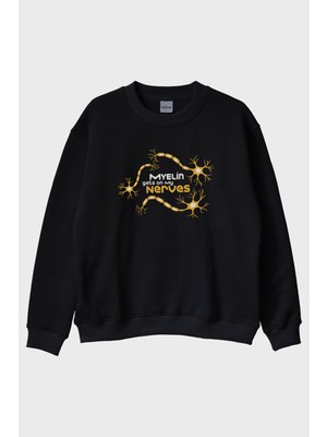 Lofux Myelin Sinirlerimi Bozuyor Siyah Bisiklet Yaka Sweatshirt