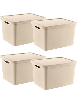Smartware 4'lü Set Stafi Çok Amaçlı Kapaklı Kutu Latte 18 Lt - Latte, Çok Amaçlı Kapaklı Ku