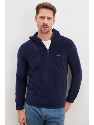 FullaModa Yarım Fermuarlı Kapüşonlu Polar Sweatshirt