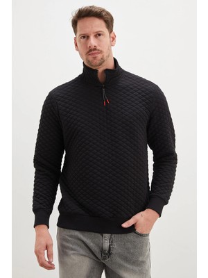 FullaModa Yarım Fermuarlı Dik Yaka Kapitone Sweatshirt