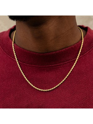 Parla Erkek Halat Kolye Çelik 14K Altın Kaplama 2mm 60 cm