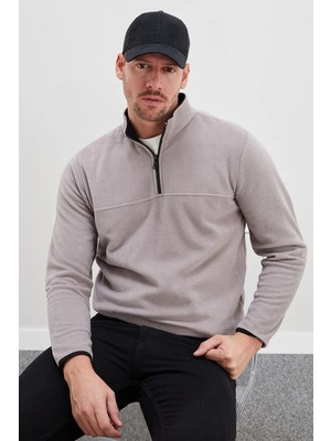 FullaModa Yarım Fermuarlı Dik Yaka Polar Sweatshirt
