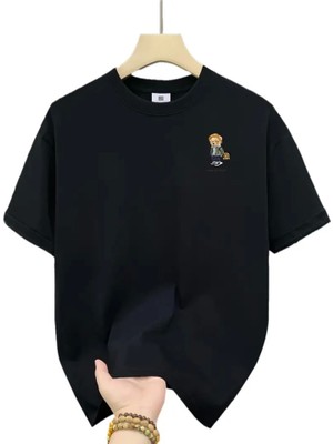 Demir Grup cc Baskılı Oversize Bisiklet Yaka T-shirt - Siyah
