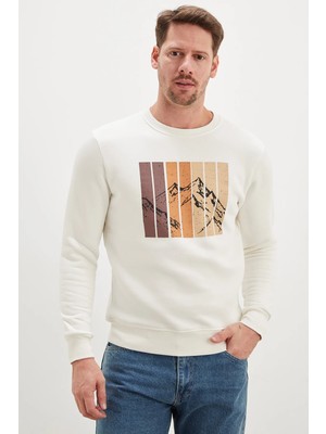 FullaModa 3 Iplik Dağ Baskılı Bisiklet Yaka Sweatshirt