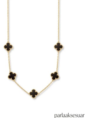 Parla Yonca Kolye-Gold-Siyah Altın