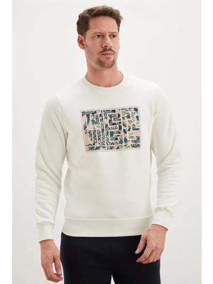 FullaModa 3 Iplik Çiçekli Labirent Baskılı Bisiklet Yaka Sweatshirt