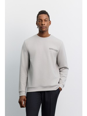 AVVA Erkek Gri Bisiklet Yaka Enjeksiyon Baskılı  İnterlok  Sweatshirt A62Y1214