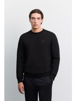 AVVA Erkek Siyah Bisiklet Yaka 3 İplik Şardonlu -4 Dereceye Dayanıklı Regular Fit Sweatshirt A62Y1291