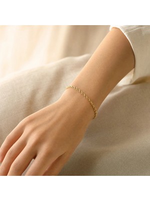 Parla Kadın Halat Bileklik Çelik 14K Altın Kaplama 3mm 19 cm