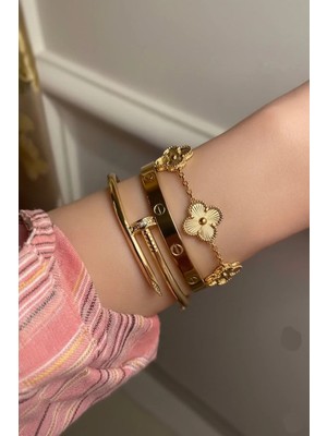 Parla 3lü Kombin Kadın Çivi Yonca Bileklik Çelik 20 cm Altın