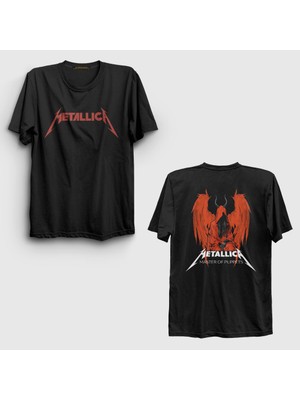 Presmono Unisex Siyah Master Of Puppets V4 Metallica Sırt Baskılı T-Shirt