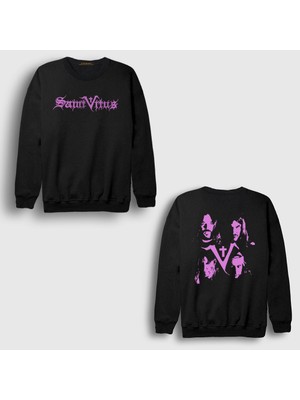 Presmono Unisex Siyah Band Saint Vitus Sırt Baskılı Sweatshirt