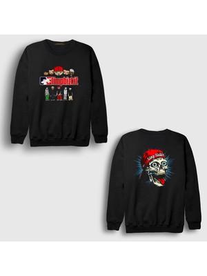 Presmono Unisex Siyah Poster Skull Limp Bizkit Sırt Baskılı Sweatshirt