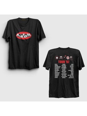 Presmono Unisex Siyah Tour 97 Rock Kmfdm Sırt Baskılı T-Shirt