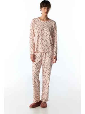 Penti Açık Pembe Petal Çiçekli Uzun Kollu Pantolon Pijama Takımı