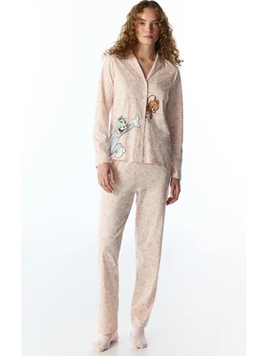 Penti Açık Pembe Tom&jerry Uzun Kollu Gömlek Pantolon Pijama Takımı